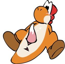 alpha_channel anus blush cum dinosaur erection feral kinky102 lying male mario_(series) nintendo orange_yoshi penis solo spreading transparent_background yoshi