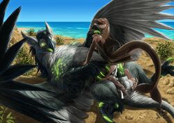 anthro anthro_on_feral avian balls beak cetacean cum cygnogryphon cygnovum dolphin dracophin duo feathers female feral gryphon hybrid interspecies jackrow male mammal marine micksam7 open_mouth penis sex size_difference straight talons wings zoophilia