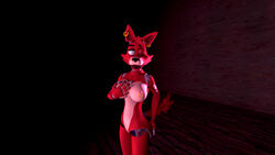 2015 3d animatronic anthro areola black_nose breast_grab breasts canine ear_piercing female five_nights_at_freddy's fox foxy_(disembowell) foxy_(fnaf) fur hec hi_res looking_at_viewer machine mammal mechanical nipple_piercing nipples one_eye_closed piercing red_fur robot rule_63 screencap solo source_filmmaker wink