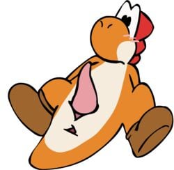 alpha_channel anus blush dinosaur erection feral kinky102 lying male mario_(series) nintendo orange_yoshi penis solo spreading transparent_background yoshi