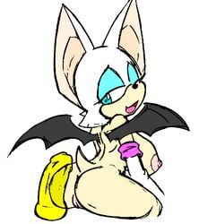 angelbreed anthro ass bat big_breasts breasts dildo female huge_breasts looking_back mammal pussy rouge_the_bat sega sex_toy smile solo sonic_(series)