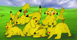 all_fours anus ass_up bent_over c0nnerc00n clitoris cuntboy from_behind group intersex lying male nintendo on_front open_mouth outside owlalope pikachu pokemon pussy pussy_juice raised_tail sex sitting tongue tongue_out video_games