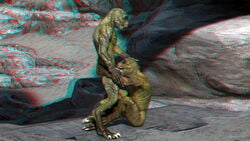 3d 3d_anaglyph anaglyph anthro duo fellatio green_skin hand_on_ass hand_on_head lizard male oral penis reptile reptilian scalie sitting standing wooky yaoi