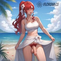 1futa ai_generated ball_hair balls beach bikini flaccid flaccid_penis flordulce foreskin futa_only futanari hairy_balls hairy_testicles mitsuru_kirijo open_mouth outdoors peeing penis persona persona_3 pubic_hair red_eyes red_hair solo_futa standing testicles urinating urinating_futanari urination urine white_bikini