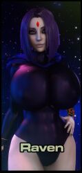 1girls 3d 3d_(artwork) alternate_breast_size big_breasts bob_cut breasts breasts_bigger_than_head breasts_bigger_than_torso bulging_breasts cleavage clothed dark_purple_hair dc_comics female female_only forehead_jewel gigantic_breasts hourglass_figure huge_breasts large_breasts leotard matching_hair/eyes purple_eyes purple_hair rachel_roth raven_(dc) red_gem slim_waist solo solo_female top_heavy vaako wide_hips