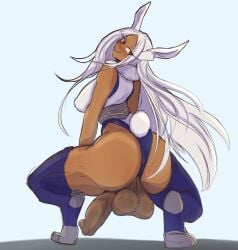 1futa animal_ears back back_view balls big_ass big_breasts big_penis breasts bunny_ears bunny_tail clothed clothing dark-skinned_futanari dark_skin dickgirl erection futa_only futa_sans_pussy futanari hero_outfit_(mha) humanoid humanoid_penis kemonomimi long_hair looking_back lumystical miruko my_hero_academia partially_clothed penis rumi_usagiyama solo squatting testicles thick_thighs