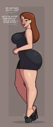 1girls ass big_ass big_breasts breasts brown_hair bubble_ass bubble_butt dress fat_ass female female_focus female_only fully_clothed heels high_heels huge_ass ms_barrett platform_heels round_ass smile solo teacher thick_ass zetaskully