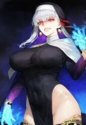 1girls ai_generated angry_expression annoyed_expression big_breasts clothed clothing deity fate/grand_order fate_(series) female goddess hips huge_breasts kama_(fate/grand_order) large_breasts light-skinned_female light_skin long_hair lord_tsunoko nun nun_outfit red_eyes tagme thighs tsunoko_(artist) white_hair wide_hips