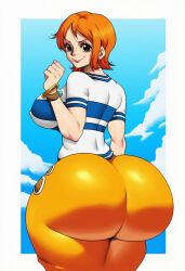 ai_generated ass booty breasts dumptruck_ass dumptruck_butt hips large_ass lubbasdump nami_(one_piece) one_piece orange_hair pre-timeskip smile wide_hips