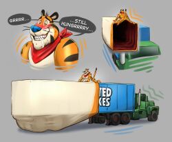 anal anal_sex anthro extreme_penetration felid frosted_flakes grey_background hi_res kellogg's lotolotl male male_inflation mammal mascot pantherine penetration ridiculous_bulge simple_background stomach_bulge tiger tony_the_tiger truck_(vehicle) vehicle vehicle_insertion xray_view