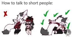 alternative_fashion anal annoyed anthro anus ass back_wings black_hair black_pawpads bottomwear bottomwear_down canid canine canis cass_(casstle) chibi clothed clothing crop_top curled_tail domestic_dog duo elkhound emo feathered_wings feathers femboy flannel_shirt floppy_ears fox from_front_position fur grey_body grey_feathers grey_fur grey_highlights hair half-closed_eyes highlights_(coloring) hotpants how_to_talk_to_short_people humor looking_pleasured lying male male/male mammal marble_fox meme missionary_position moucchiato moucchiato_(character) narrowed_eyes on_back pants pants_down partially_clothed pawpads paws pink_pawpads red_fox red_highlights sex shirt shorts smile smirk smug smug_face spitz tail topwear trans_(lore) trans_man_(lore) true_fox white_body white_feathers white_fur white_hair wings