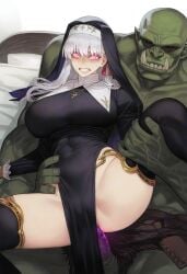 1girls ai_generated angry_expression annoyed_expression big_breasts clothed clothed_sex clothing deity fate/grand_order fate_(series) female goddess hips huge_breasts huge_cock huge_penis kama_(fate/grand_order) large_breasts light-skinned_female light_skin long_hair lord_tsunoko nun nun_outfit orc orc_male penis penis_in_pussy penis_under_clothes pussy rape red_eyes sex tagme thighs tsunoko_(artist) white_hair wide_hips