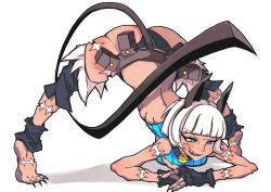 1girls ass ass_up barefoot belt face_down_ass_up feet full_body jack-o_pose nadia_fortune scar short_hair skullgirls solo tagme tagme_(artist) top-down_bottom-up white_hair white_hair_female