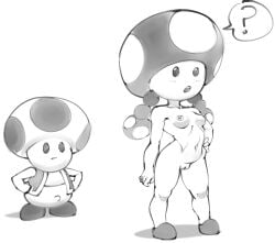 1boy 1girls ? boner breasts chibi clothed_male clothed_male_nude_female curvy curvy_female duo female female_focus frebtto hand_on_hip male mario_(series) naked_female nintendo nipples no_nose nude_female nude_female_clothed_male open_mouth pigtails pussy shoes shorter_male shortstack taller_female thighs toad_(mario) toadette wide_hips