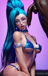 1boy 1girls ai_generated dark-skinned_male dark_skin flaccid interracial k/da_all_out_series k/da_series league_of_legends minority penis precum riot_games saliva seraphine_(league_of_legends) tongue tongue_out