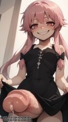 2024 ai_generated black_dress futa_only futanari futanari gasai_yuno gigantic_penis heart-shaped_pupils high_resolution highres huge_cock mirai_nikki nekodrippy pink_hair showing_off smug stable_diffusion taker_pov twintails veins veiny_penis