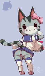 1girls :3 animal_crossing areolae ass big_breasts blush blush_lines cat_ears cat_tail domestic_cat female female_only glacierk large_breasts leokingdom lolly_(animal_crossing) looking_at_viewer looking_back nintendo panties school_uniform shortstack side-tie_panties solo solo_female solo_focus thighhighs thighs wide_hips