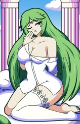 breasts female female_only green_hair kid_icarus monolith_tk nintendo one_eye_closed open_mouth palutena solo tagme