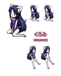 black_hair clothing feline female fur hair kemono long_hair mammal omunikin pixel_art swimsuit white_fur