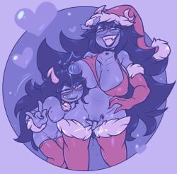 2girls aipeco18 alien black_hair colored_skin female grey_skin homestuck homestuck_troll horn horns long_hair long_hair_female multiple_girls selfcest troll unusual_eyes vriska_serket