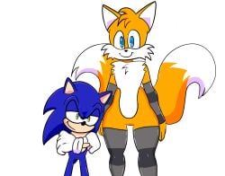 2boys ankifun clothing femboy gay gloves green_eyes kneehighs miles_prower orange_hair outdoors simple_background smile sonic_(series) sonic_the_hedgehog sonic_the_hedgehog_(series) standing tail tails tails_the_fox thick_thighs thighhighs thighs white_background white_body wide_hips yellow_body