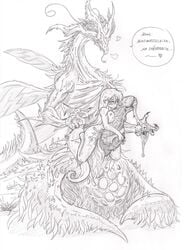 after_sex breasts claws cum cum_on_hand cum_on_penis dark_souls dragon duo female french_text hair heart human lolover long_hair male mammal monochrome nude pencil_(artwork) penis plain_background seath_the_scaleless sketch text traditional_media_(artwork) white_background wings