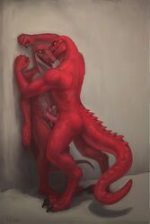 2015 2boys against_wall anthro balls claws cum cum_on_body diphallia diphallism duo eye_contact frottage gay hemipenes hindpaw humanoid_penis jaakob klongi lizard male male_only multi_penis muscular muscular_male paws penis pinned red_scales reptile scalie sex shadow simple_background spines yaoi yellow_eyes yellow_sclera