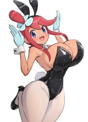 1girls blue_eyes breasts brown_skin bunny_ears bunny_girl bunnysuit female gonzarez gym_leader hi_res hips huge_breasts latina long_hair nintendo pokemon pokemon_bw red_hair skyla_(pokemon) thick_thighs thighs wide_hips