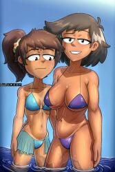 2girls age_difference amphibia amphibia_(finale) anne_boonchuy big_breasts bikini bikini_bottom bikini_top breast_envy breast_size_difference brown_hair comparing coonfist dark-skinned_female dark_skin daughter disney female female_focus female_only looking_at_breasts looking_at_viewer mature_female medium_breasts meme micro_bikini milf mother mother_and_daughter mother_daughter_boob_envy_(meme) mrs._boonchuy multiple_girls oum_boonchuy tanline tanlines thai thai_female