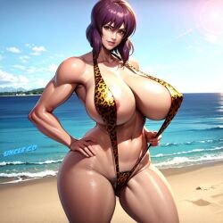 1girls abs ai_generated asian asian_bimbo asian_female athletic_female beach big_breasts bimbo breasts cleavage cyborg female fit_female ghost_in_the_shell hairy_pussy huge_breasts kusanagi_motoko large_breasts leopard_print leopard_print_bikini leopard_print_sling_bikini light-skinned_female light_skin looking_at_viewer milf muscular muscular_female posing pubic_hair pubic_hair_peek purple_hair red_eyes self_upload short_hair sling_bikini slingshot_swimsuit stable_diffusion unclego wide_hips