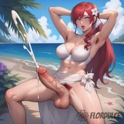 1futa ahe_gao ai_generated armpit_hair armpits balls beach bikini bowlegged cum cumming cumshot ejaculation erect_penis erection flordulce futa_only futanari hairy_armpits hands_behind_head mitsuru_kirijo open_mouth orgasm outdoors penis persona persona_3 pubic_hair red_eyes red_hair rolling_eyes solo_futa spread_legs standing testicles white_bikini