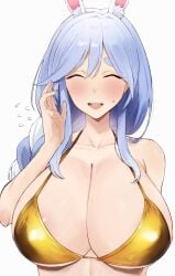 1girls 2d blue_hair breasts cleavage closed_eyes female female_only hololive kataku_musou large_breasts light-skinned_female light_skin mature_female milf pale-skinned_female pale_skin pekomama simple_background solo virtual_youtuber white_background
