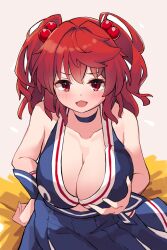 1girls 2d :3d :d big_breasts breasts cheerleader cheerleader_uniform clothed clothing digital_drawing_(artwork) female female_focus female_only fully_clothed hira-san komachi_onozuka light-skinned_female light_skin mature_female onozuka_komachi_(happy-to-listen_cheer-up_guide) red_hair solo standing touhou touhou_lost_word