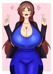 1girls big_breasts breasts brown_hair brunette_hair cleavage commission crysnickel cute female female_focus female_only huge_breasts large_breasts tagme tight_clothing tight_pants