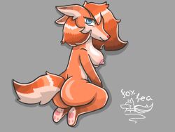 anthro ass blue_eyes breasts canid canine crouching female fox foxtea looking_at_viewer mammal nipples nude pink_nipples presenting presenting_hindquarters raposinha_(foxtea) seductive solo