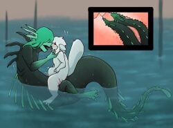 2boys anthro black_body blood blush blush_lines bodily_fluids cel_shading cuntboy cuntboy_sans_balls diphallia diphallism duo duo_focus eel_lizard_(rain_world) ejaculation french_kissing genital_fluids genitals gills green_hair green_markings hair herm hermaphrodite humanoid internal internal_vaginal intersex intersex/male kissing lizard_(rain_world) long_tail male maleherm markings marrow_(puppetmaster13uwu) multi_genitalia multi_penis on_lap partially_submerged penis puppetmaster13uwu pussy rain_world scales sex shaded sitting_on_lap slugcat slugcat_humanoid spikes stomach_bulge swimming tail tongue tongue_out vaginal_penetration vaginal_sex videocult water white_body white_hair wounded