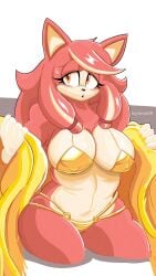 1girls anthro bedroom_eyes big_breasts blush bra conductor's_wife_(sonic) embarrassed female female_only gloves golden_bikini long_hair looking_away milf orange_eyes panties red_fur sayuraansfw shy sonic_(series) sonic_the_hedgehog_(series) thick_thighs tied_hair