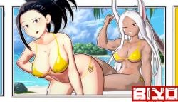 2girls 3d big_ass big_breasts bikini biyo black_hair black_skin golden_week heroine koikatsu miruko momo_yaoyorozu my_hero_academia rumi_usagiyama swimsuit voluptuous white_hair