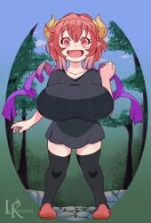 1girls big_breasts cute_fang female female_only horns ilulu_(dragon_maid) large_breasts leokingdom looking_at_viewer miss_kobayashi's_dragon_maid open_mouth red_eyes red_hair solo solo_female solo_focus thick_thighs thighhighs top_heavy wide_hips