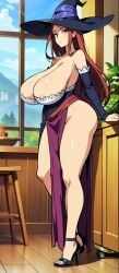 ai_generated bare_legs big_woman bigger_female brown_eyes curvaceous curvy_female dragon's_crown fat_ass high_heels huge_breasts large_breasts long_hair looking_at_viewer massive_breasts mature_female milf nipples_visible_through_clothing pochi red_hair sorceress_(dragon's_crown) thick_female thick_thighs thighs voluptuous voluptuous_female witch_hat