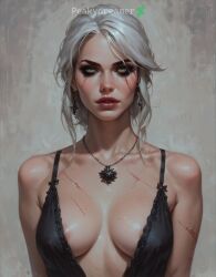 ai_generated breasts ciri collar female light-skinned_female looking_at_viewer mascara nipples peakydreamer red_hair solo the_witcher_(series) the_witcher_3:_wild_hunt