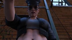 3d dickgirl futa_only futanari looking_at_viewer low-angle_view muscular muscular_futanari police police_uniform spodvohomg taker_pov