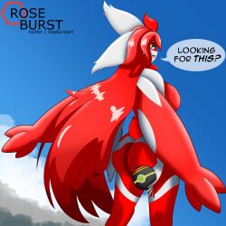 1:1 absurd_res anthro ass big_breasts big_butt big_wings breasts curvy_figure dialogue female fluffy generation_3_pokemon glistening glistening_eyes hair hi_res humanoid latias legendary_pokemon long_hair looking_back luxury_ball nintendo nude pokeball pokemon pokemon_(species) pokemorph roseburst_(artist) solo tail wide_hips wings