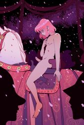 barefoot blush embarrassed embarrassed_nude_male erection eternella_7 glasses horse lady_godiva male medieval nude penis pink_hair public public_nudity risk_(eternella_7) shy taylor_titmouse