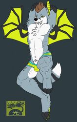 1boy anthro bat bulge canine clothing felineknightblayz fox foxbat fur furry looking_at_viewer male male_only mammal mill millennius pinup pose sheath solo underwear wings