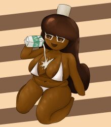 1girls big_breasts bikini chubby chubby_female cocoa_cookie cookie cookie_run cookie_run_kingdom female full_body leekcheek milk solo thick_thighs