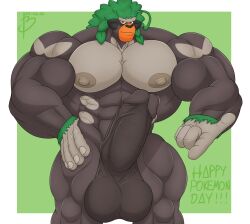 anthro balls bara bayron_(artist) big_balls big_penis boner erection furry gorilla male male_only muscles muscular nintendo nude penis pokemon rillaboom solo solo_male