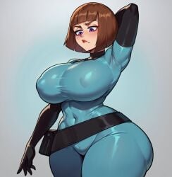 ai_generated bare_thighs bodysuit brown_hair danny_phantom gigantic_breasts huge_breasts huge_thighs light-skinned_female light_skin madeline_fenton massive_breasts mature_female milf mommy nicktoons nipples_visible_through_clothing purple_eyes short_hair smogai solo_female squatting sweat sweatdrop thick_body thick_female thick_thighs thighs voluptuous voluptuous_female