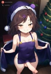 1futa ai_generated balls big_penis blush brown_eyes brown_hair christmas cock dickgirl erection futa_only futanari high-angle_view hispanic_virtual_youtuber holidays huge_cock indoors light-skinned_futanari light_skin looking_at_viewer naked nimu penis roxygtf short_hair small_breasts smug solo standing twitch vtuber youtube youtube_hispanic