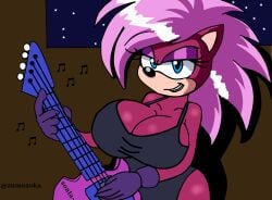 black_dress breasts front_view guitar pink_hair seductive sonia_the_hedgehog sonic_(series) sonic_the_hedgehog sonic_the_hedgehog_(series) sonic_underground